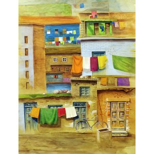 S. A. Noory, Colors of Slum Area III, 17 x 24 Inch, Watercolor on Paper, Cityscape Painting,AC-SAN-038